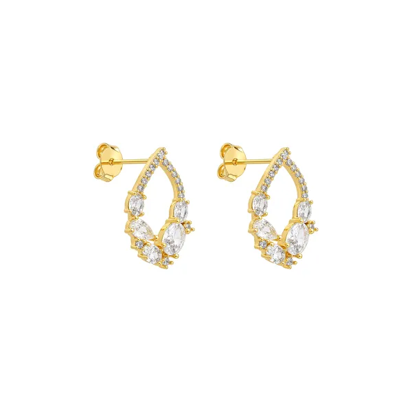 Brinco Dourado Gotas Cravejado de Zircônia Transparente