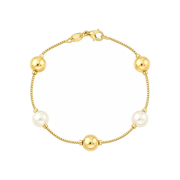 Pulseira Dourada de Bolas e Pérolas