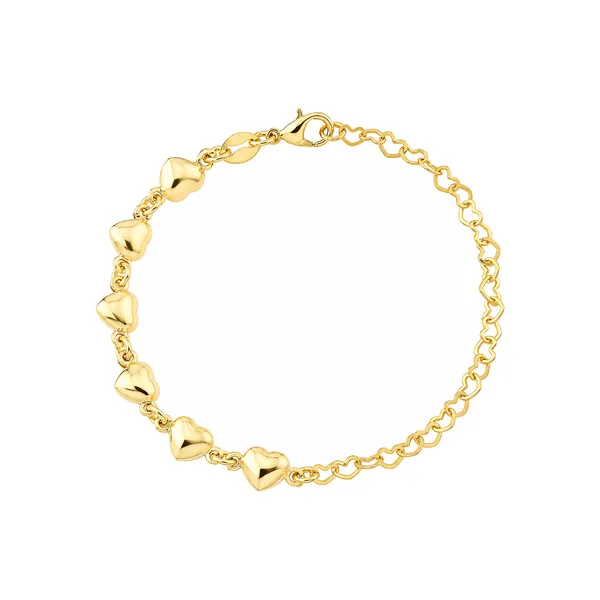 Pulseira Dourada Corrente e Pingentes de Coração