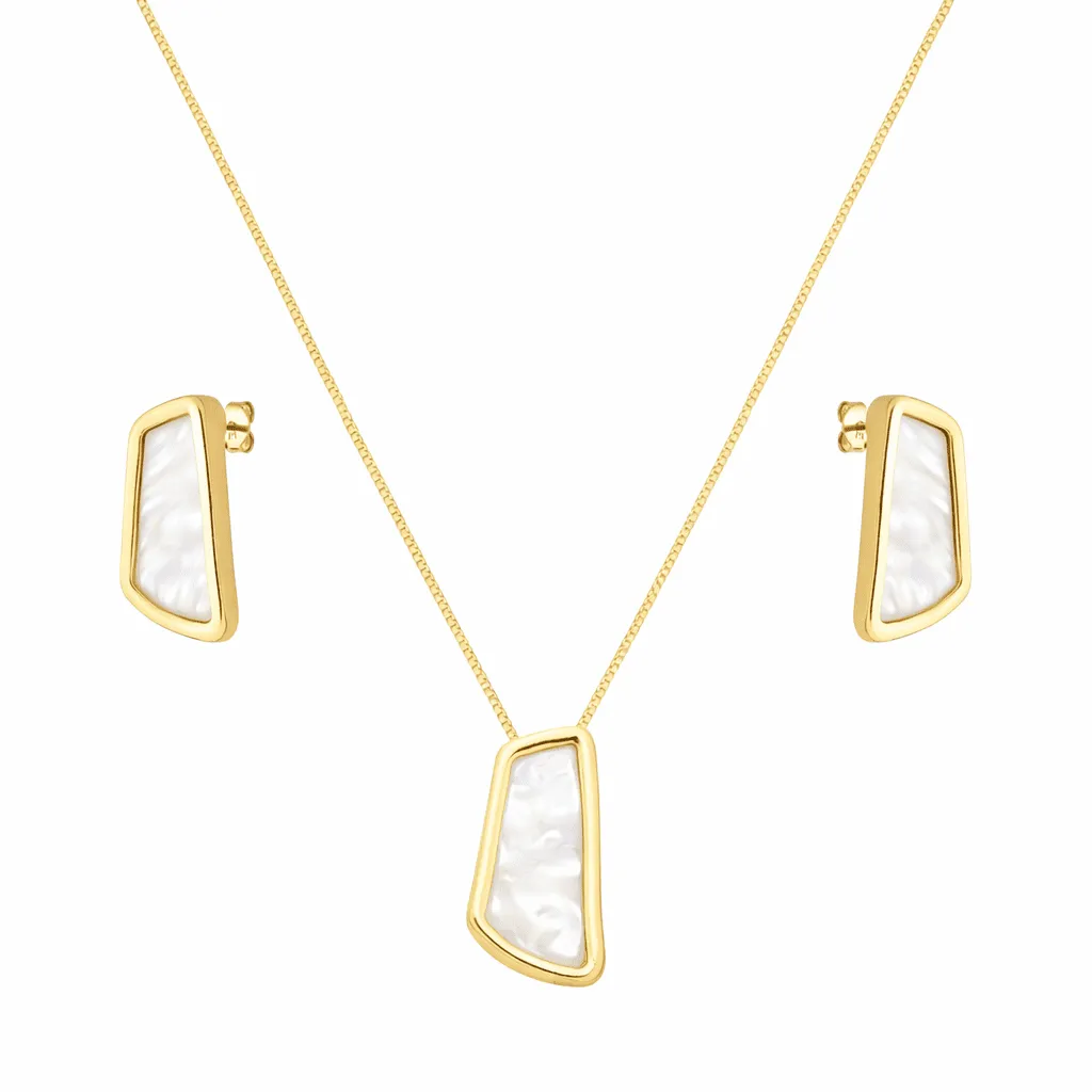 Conjunto Dourado Estilo Orgânico Madrepérola